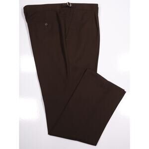 Custom Tailored Brown Adjustable Side Buckle Wool Pleated Dress Pants 38x30